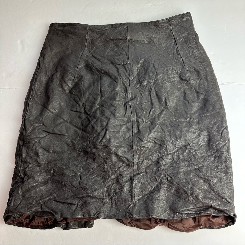 Vintage Genuine Leather Mini Skirt Silverleaf Brown Women’s Size 8 Lined
